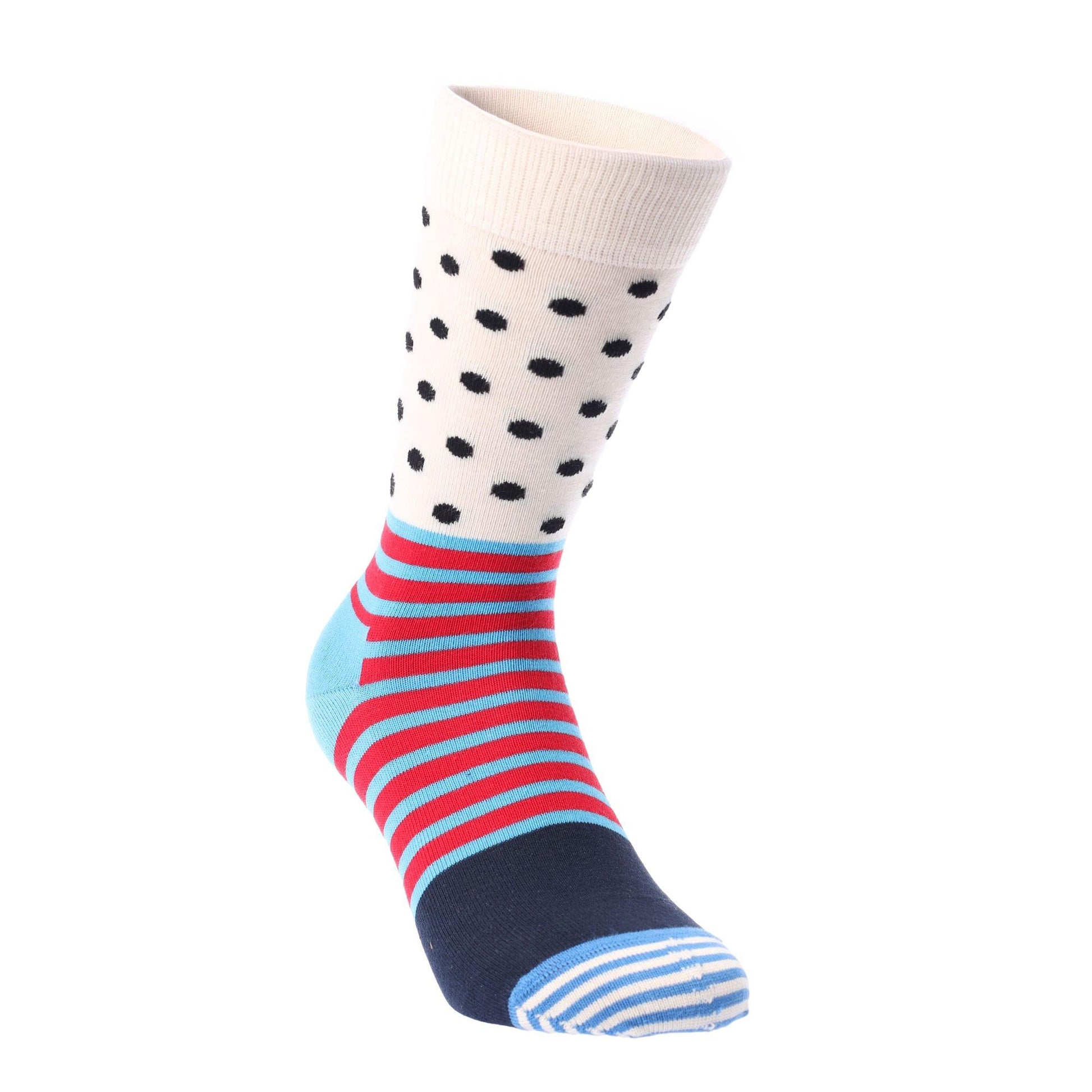 White-Blue - Front - Happy Socks Unisex Adult Stripe And Dotted Crew Socks