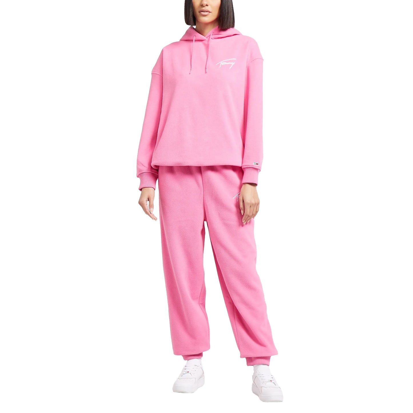 Pink - Side - Tommy Hilfiger Womens-Ladies Fleece Signature Jogging Bottoms
