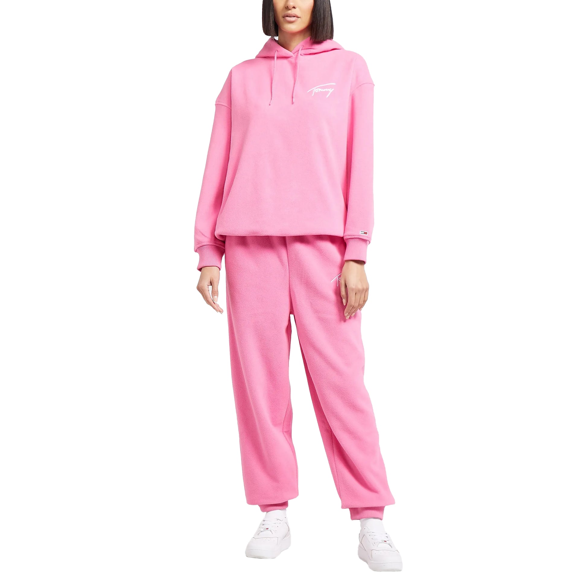 Pink - Side - Tommy Hilfiger Womens-Ladies Fleece Signature Jogging Bottoms
