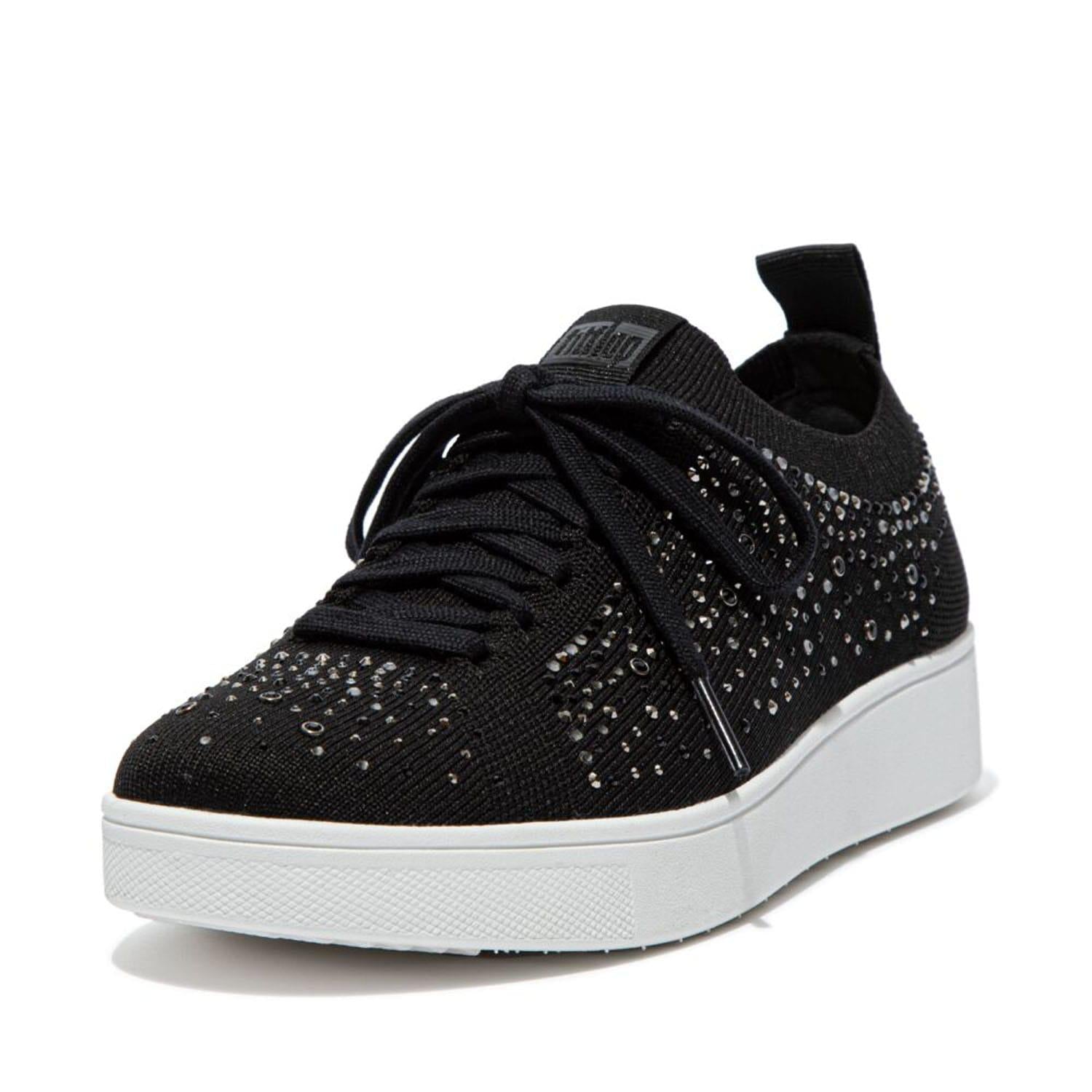 Black - Back - Fit Flop Womens-Ladies Rally Crystal Knitted Trainers