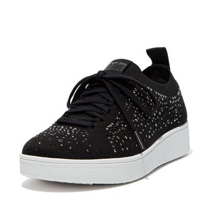 Black - Back - Fit Flop Womens-Ladies Rally Crystal Knitted Trainers