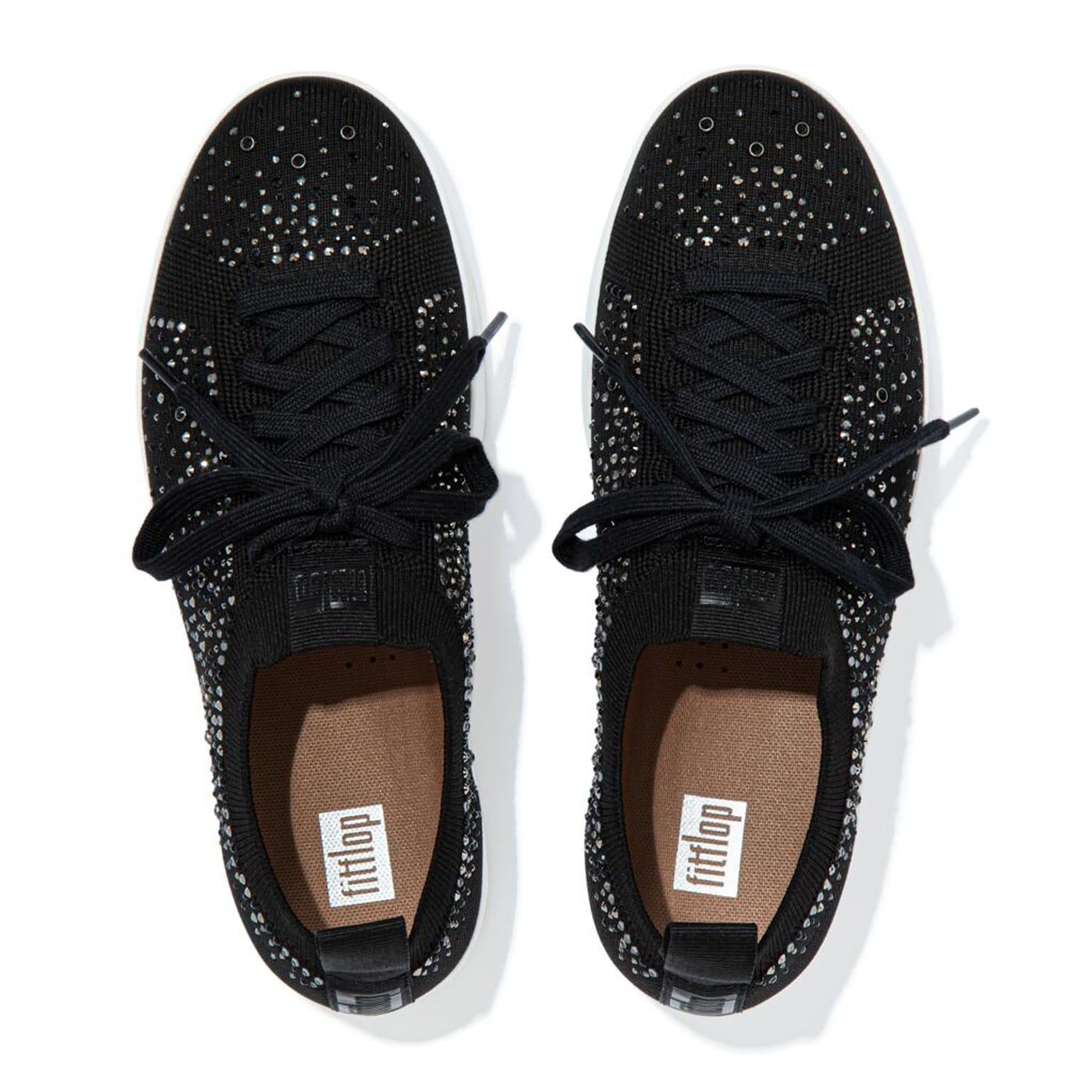 Black - Side - Fit Flop Womens-Ladies Rally Crystal Knitted Trainers