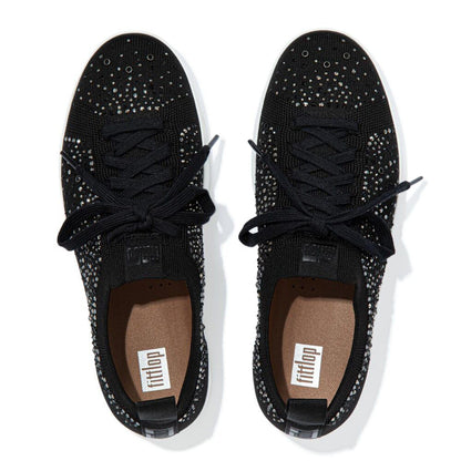Black - Side - Fit Flop Womens-Ladies Rally Crystal Knitted Trainers