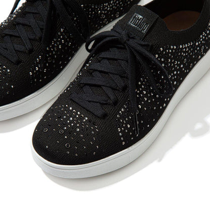 Black - Lifestyle - Fit Flop Womens-Ladies Rally Crystal Knitted Trainers