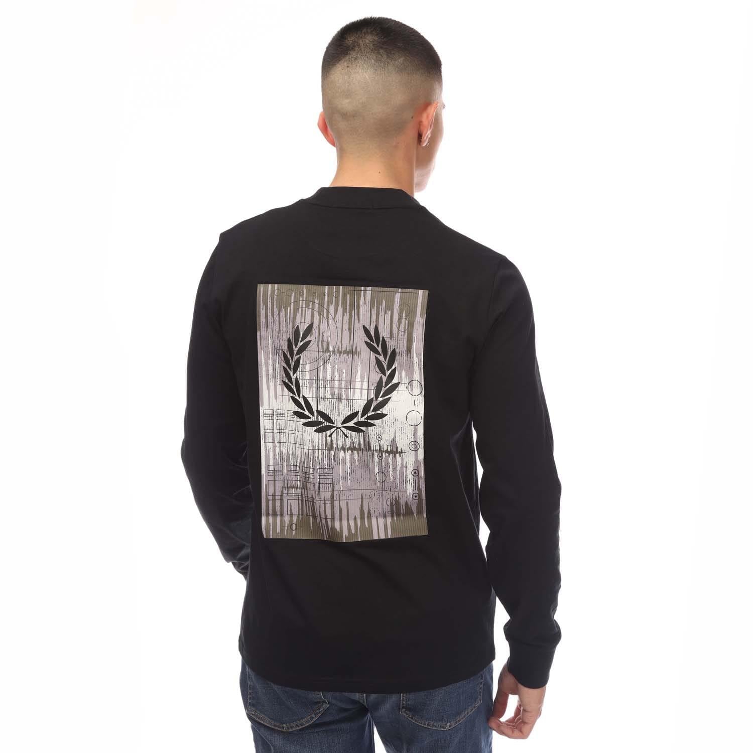 Black - Back - Fred Perry Mens Graphic Long-Sleeved T-Shirt