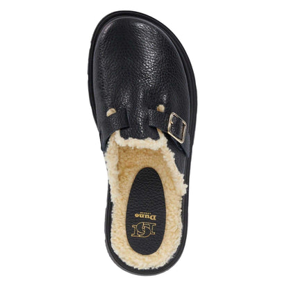 Black - Lifestyle - Dune London Womens-Ladies Gene Leather Faux Shearling Lined Clogs