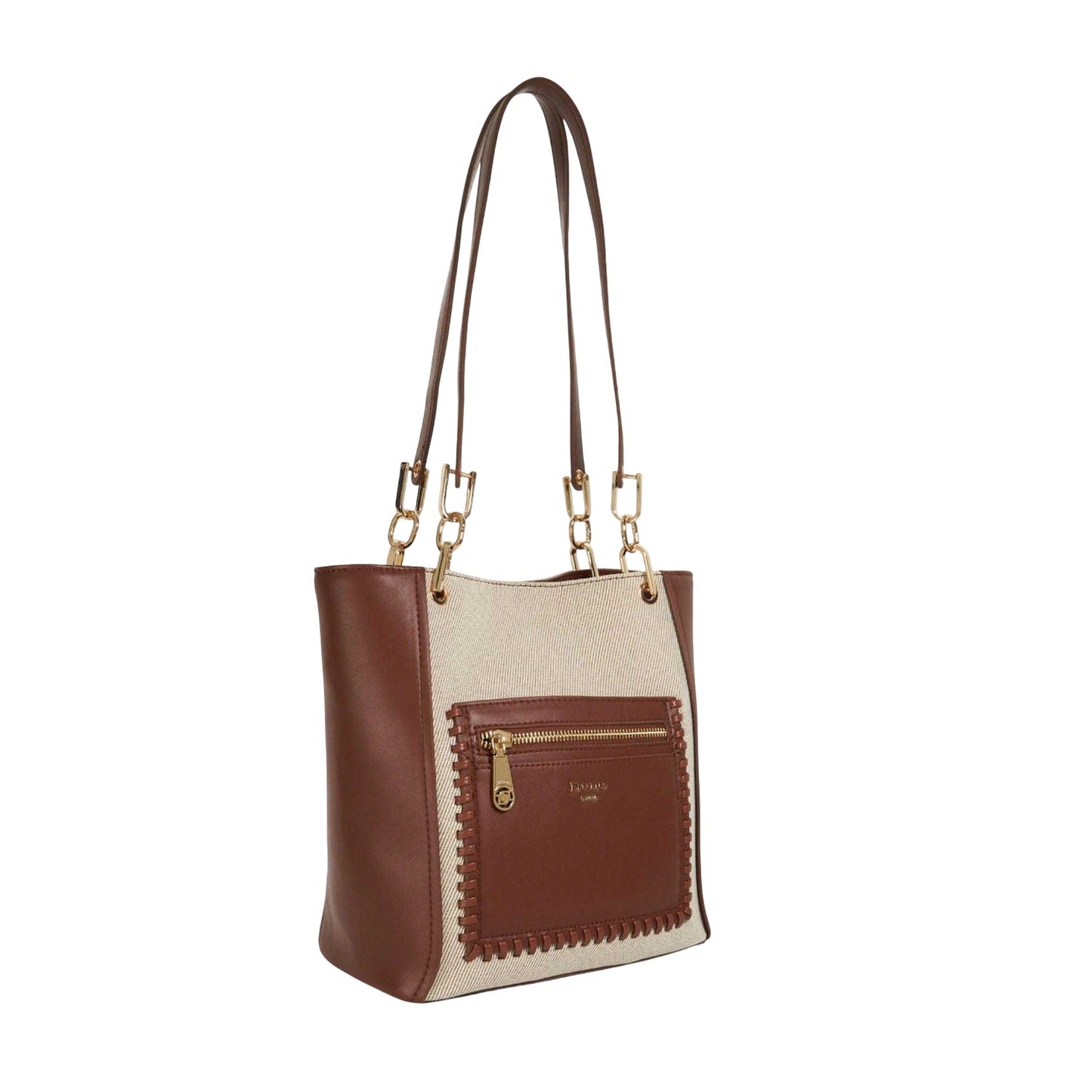 Tan - Side - Dune London Duckie Logo Long Handle Tote Bag
