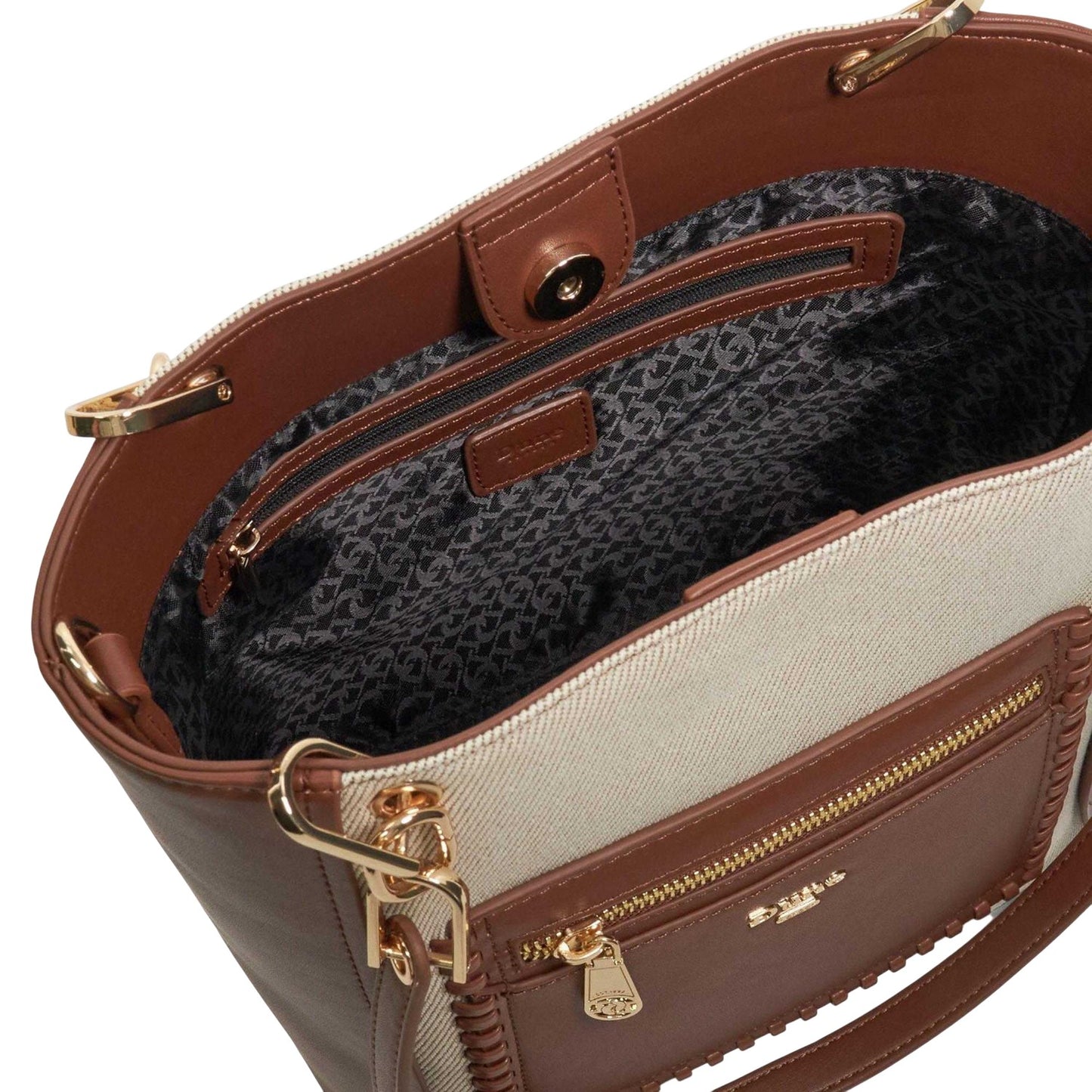 Tan - Lifestyle - Dune London Duckie Logo Long Handle Tote Bag