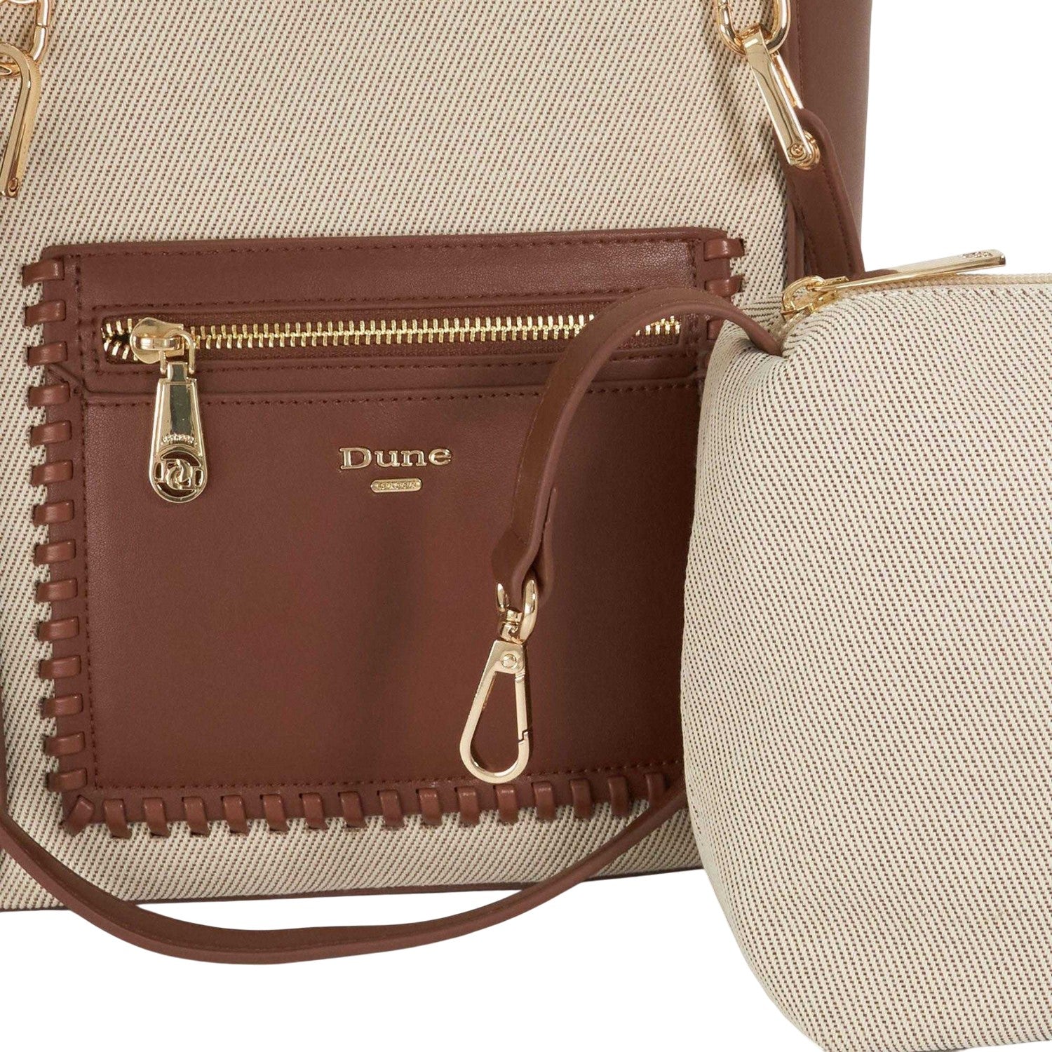 Tan - Pack Shot - Dune London Duckie Logo Long Handle Tote Bag
