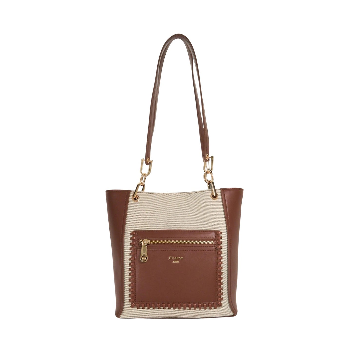 Tan - Front - Dune London Duckie Logo Long Handle Tote Bag