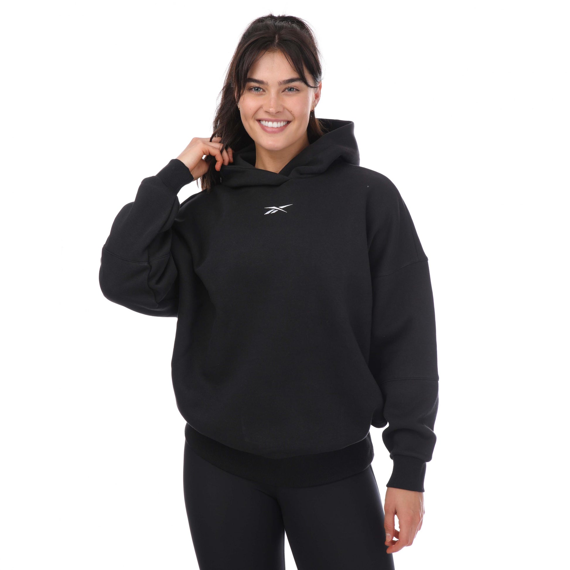 Black - Side - Reebok Womens-Ladies Lux Oversized Hoodie