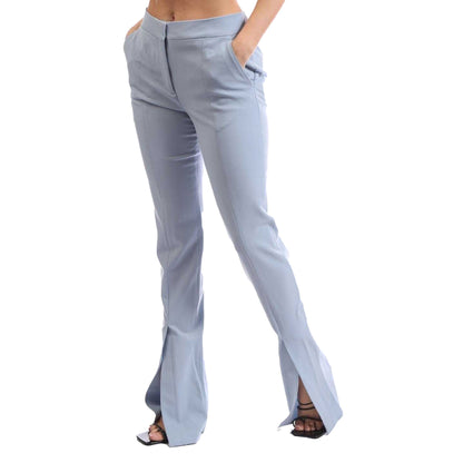 Light Blue - Side - Off White Womens-Ladies Wool Blend Trousers