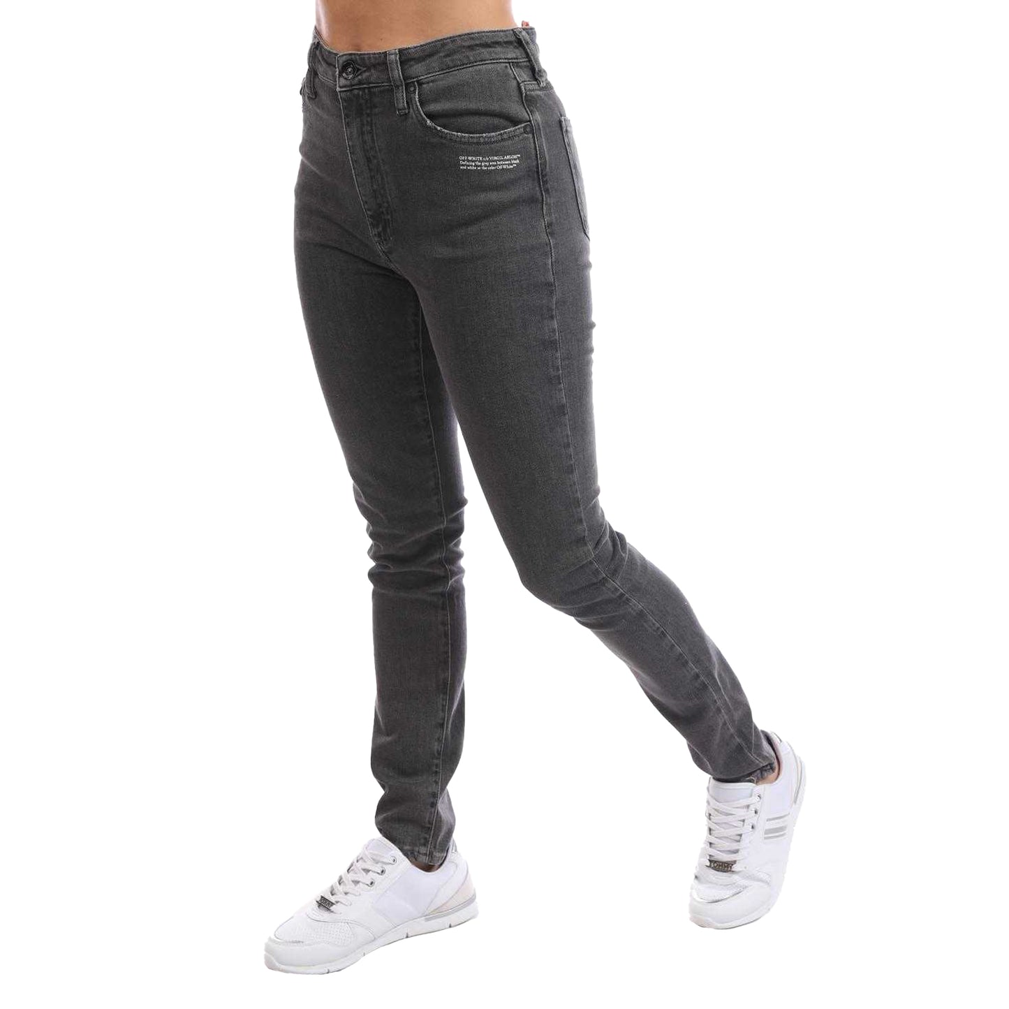 Grey - Side - Off White Womens-Ladies Corporate Skinny Jeans