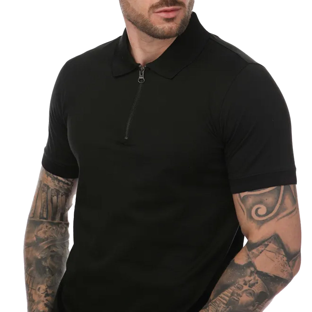 Black - Side - Mercery Mens Regal Zip Neck Polo Shirt