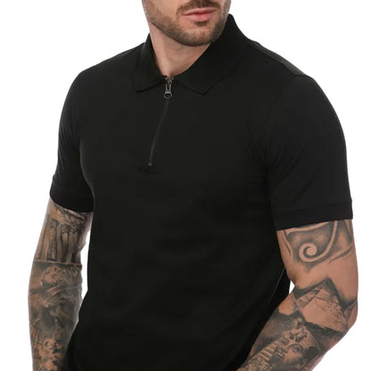 Black - Side - Mercery Mens Regal Zip Neck Polo Shirt