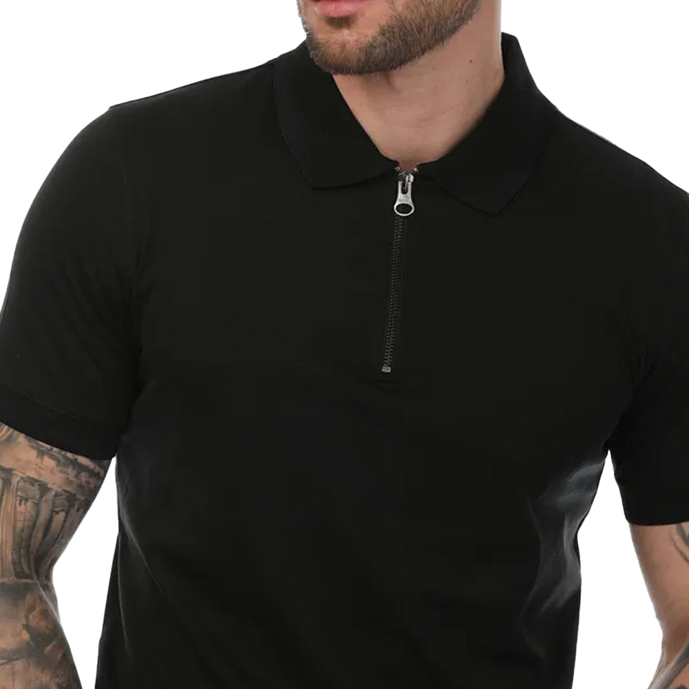 Black - Lifestyle - Mercery Mens Regal Zip Neck Polo Shirt