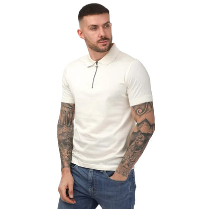 Ecru - Front - Mercery Mens Regal Zip Neck Polo Shirt