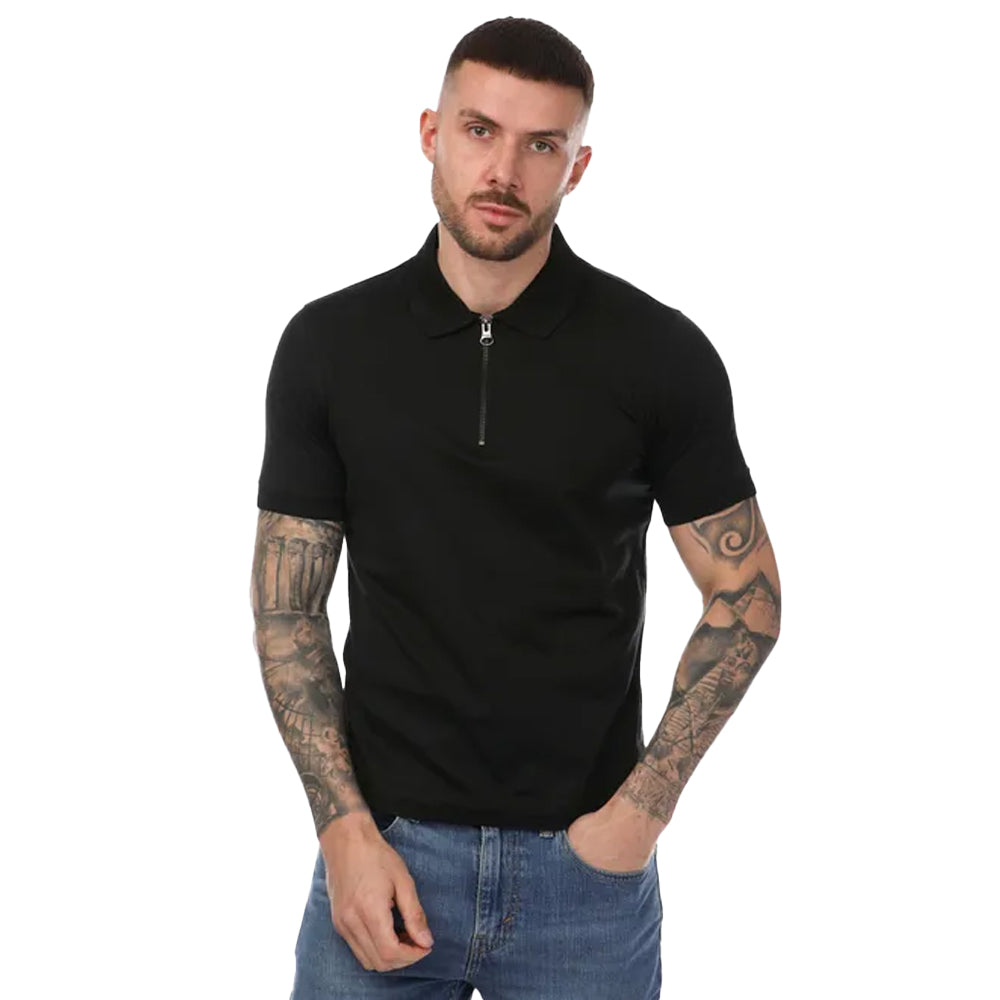 Black - Front - Mercery Mens Regal Zip Neck Polo Shirt