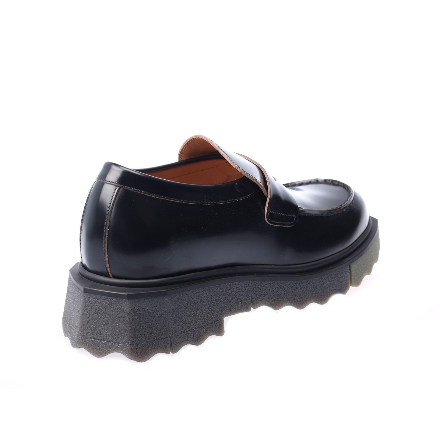 Black-Green - Back - Off White Childrens-Kids Leather Sponge Sole Loafers