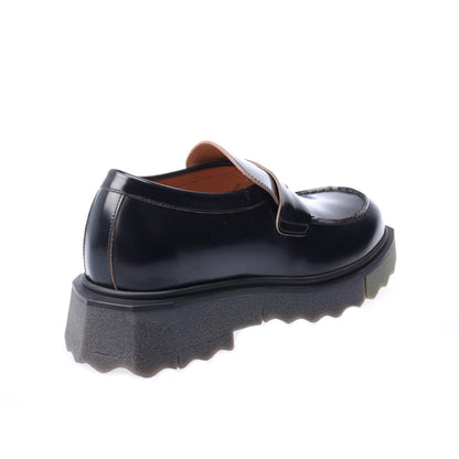 Black-Green - Back - Off White Childrens-Kids Leather Sponge Sole Loafers