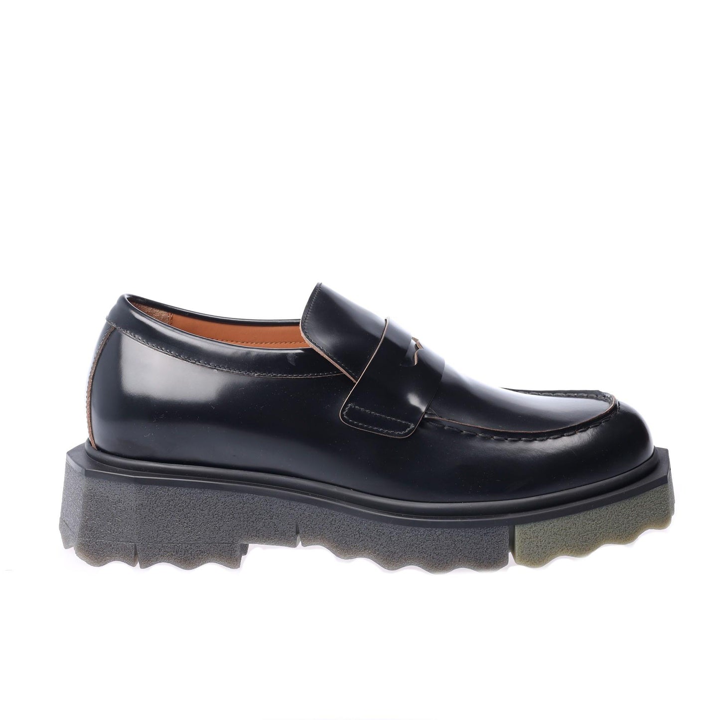 Black-Green - Side - Off White Childrens-Kids Leather Sponge Sole Loafers