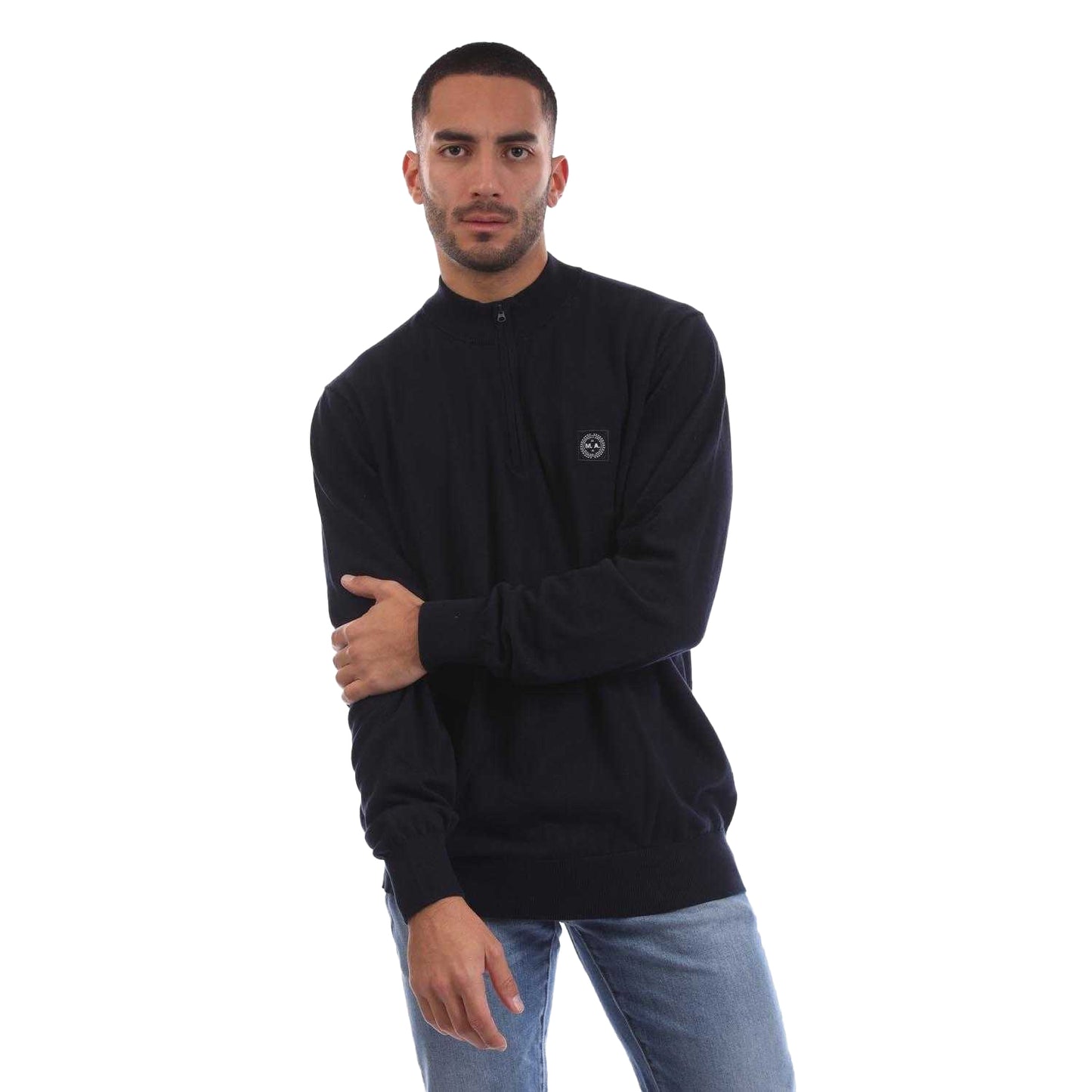 Navy - Front - Marshall Artist Mens Siren Quarter Zip Fleece Top