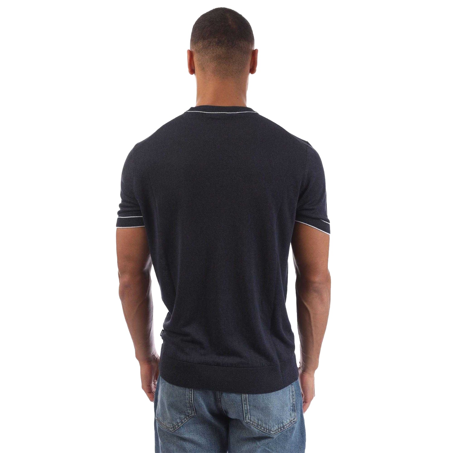 Blue - Back - Boss Mens H-Jiovanni Tipped Short-Sleeved Sweater Top