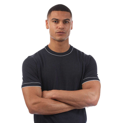 Blue - Side - Boss Mens H-Jiovanni Tipped Short-Sleeved Sweater Top