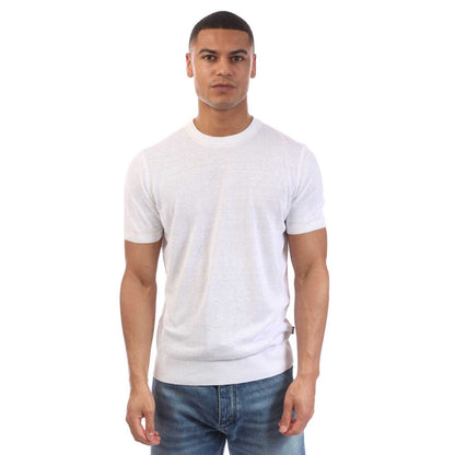 White - Front - Boss Mens H-Jiovanni Tipped Short-Sleeved Sweater Top