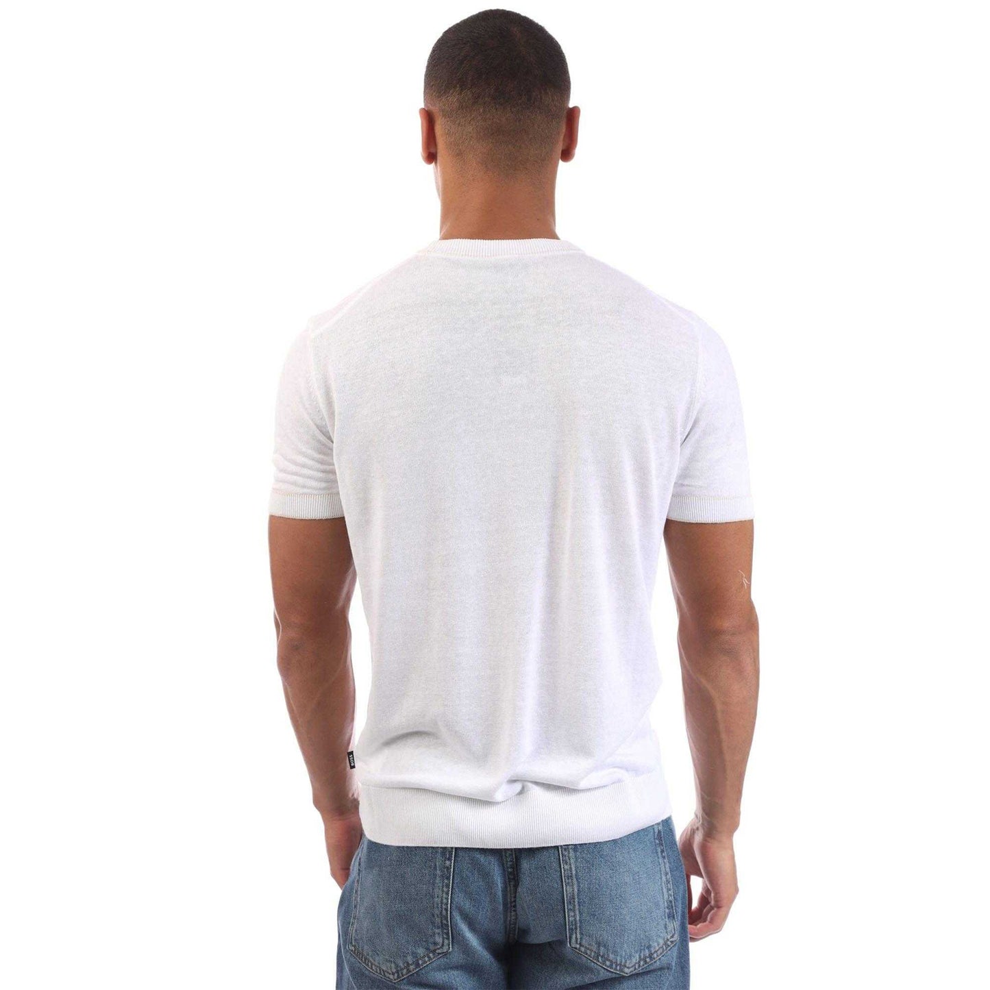 White - Back - Boss Mens H-Jiovanni Tipped Short-Sleeved Sweater Top
