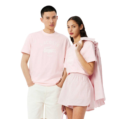 Pink - Back - Lacoste Unisex Adult Signature Print Cotton T-Shirt