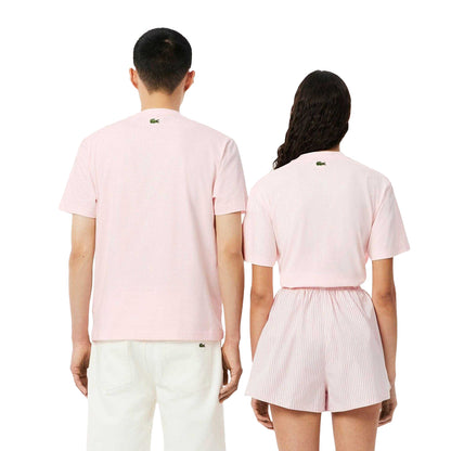 Pink - Side - Lacoste Unisex Adult Signature Print Cotton T-Shirt