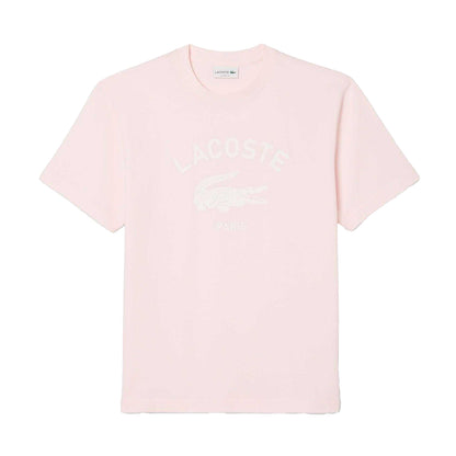 Pink - Front - Lacoste Unisex Adult Signature Print Cotton T-Shirt