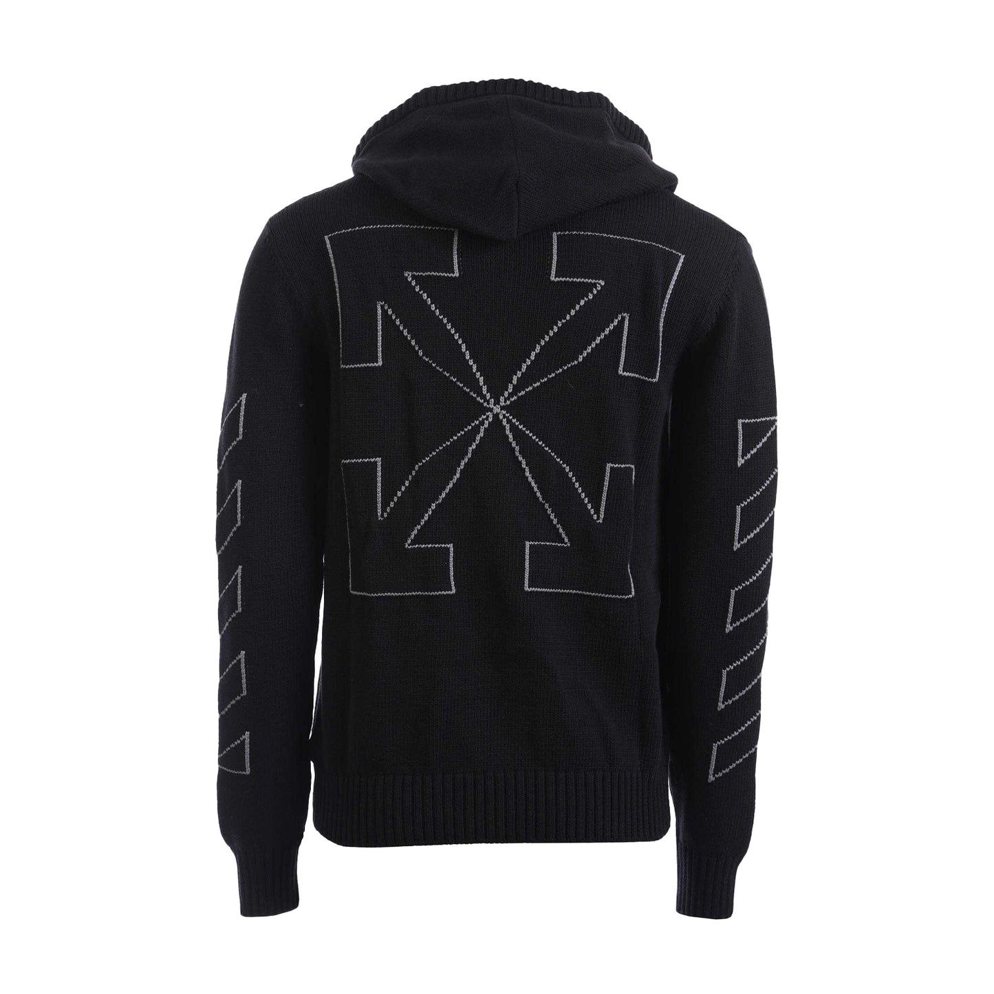 Black-Grey - Back - Off White Mens Diagonal Outline Full Zip Hoodie