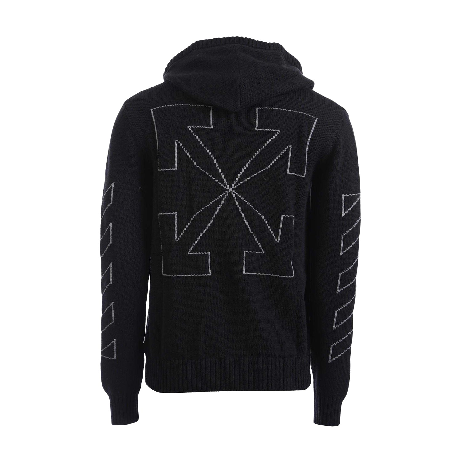 Black-Grey - Back - Off White Mens Diagonal Outline Full Zip Hoodie