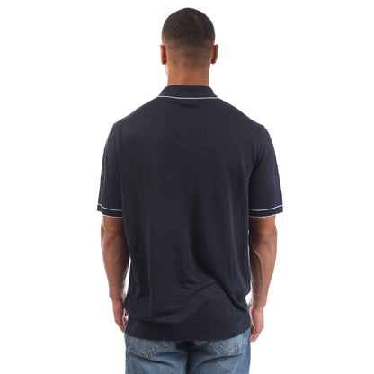 Blue - Back - Boss Mens H-Jiovanotto Linen Blend Knitted Polo Shirt