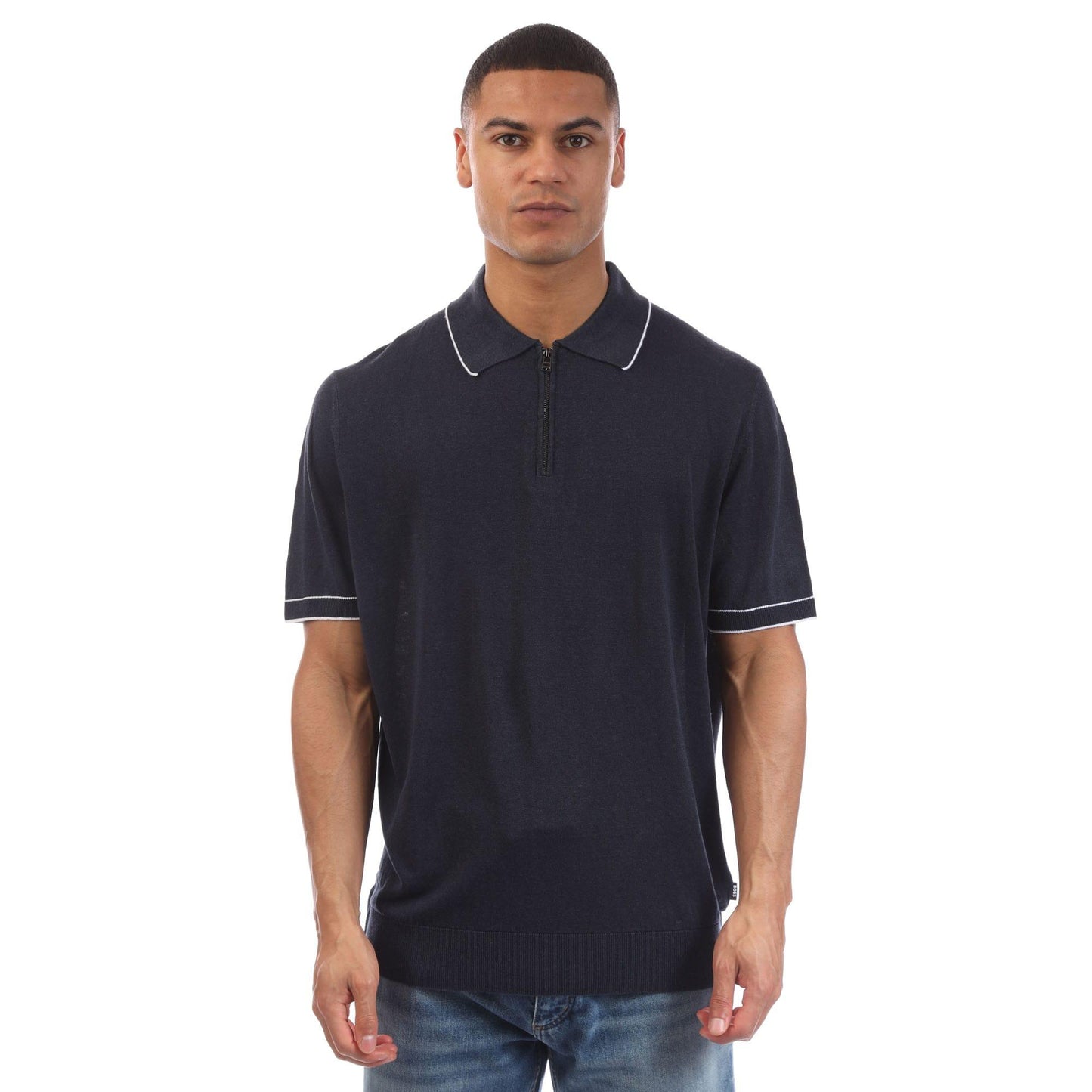 Blue - Front - Boss Mens H-Jiovanotto Linen Blend Knitted Polo Shirt