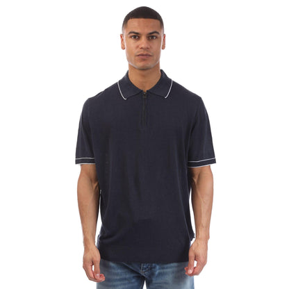 Blue - Front - Boss Mens H-Jiovanotto Linen Blend Knitted Polo Shirt