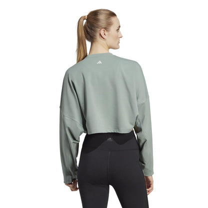 Green - Back - Adidas Womens-Ladies Yoga Studio Crop Sweatshirt