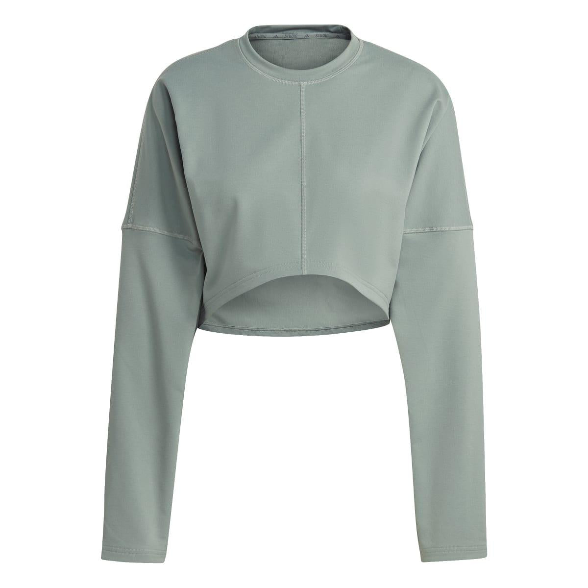 Green - Front - Adidas Womens-Ladies Yoga Studio Crop Sweatshirt