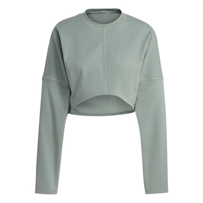Green - Front - Adidas Womens-Ladies Yoga Studio Crop Sweatshirt