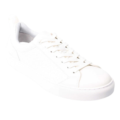 White - Front - Hugo Mens Morrie Tonal Monogram Faux Leather Trainers