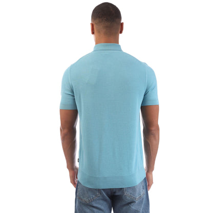 Blue - Back - Boss Mens H-Iannotti Knitted Polo Shirt