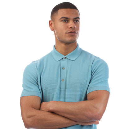 Blue - Side - Boss Mens H-Iannotti Knitted Polo Shirt