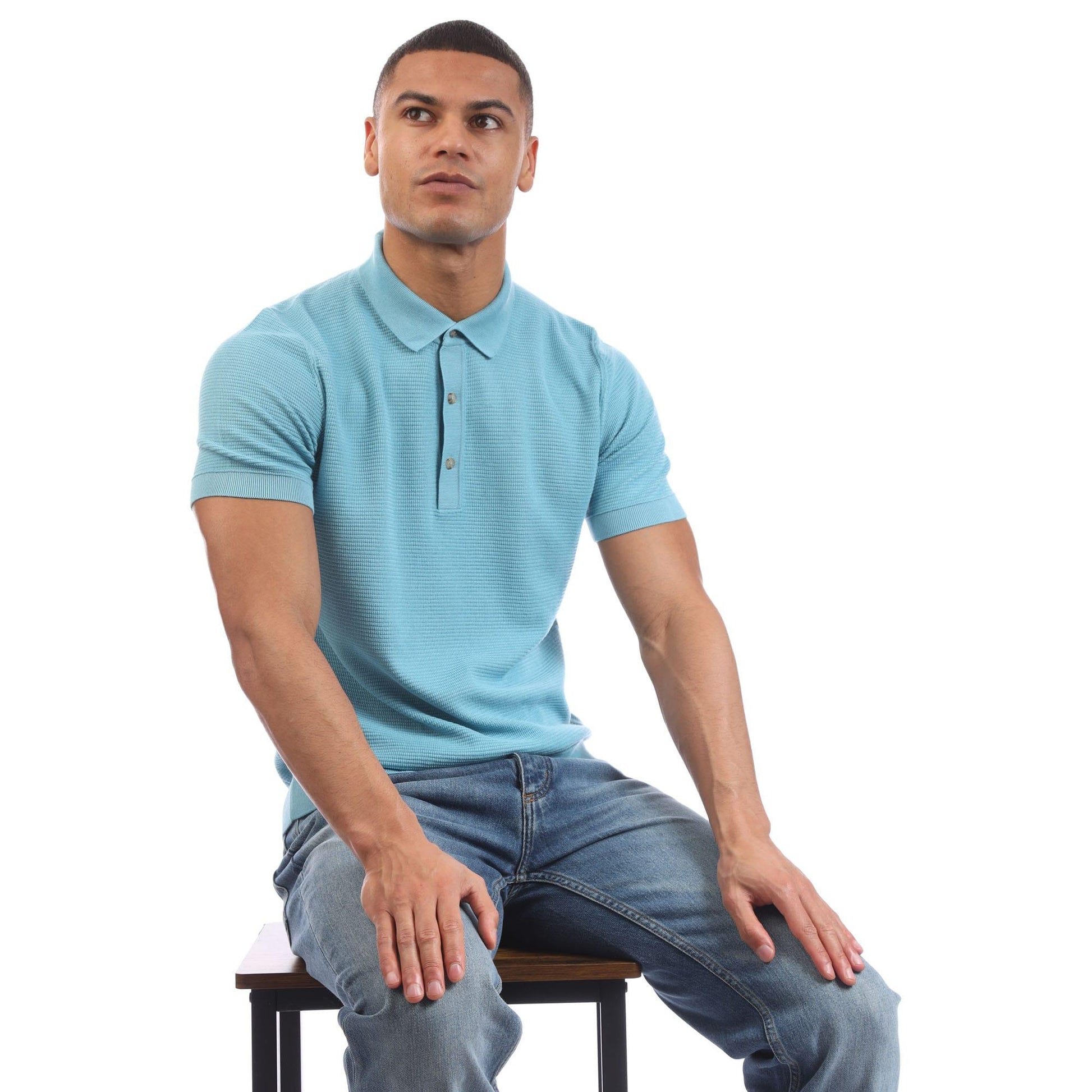 Blue - Lifestyle - Boss Mens H-Iannotti Knitted Polo Shirt