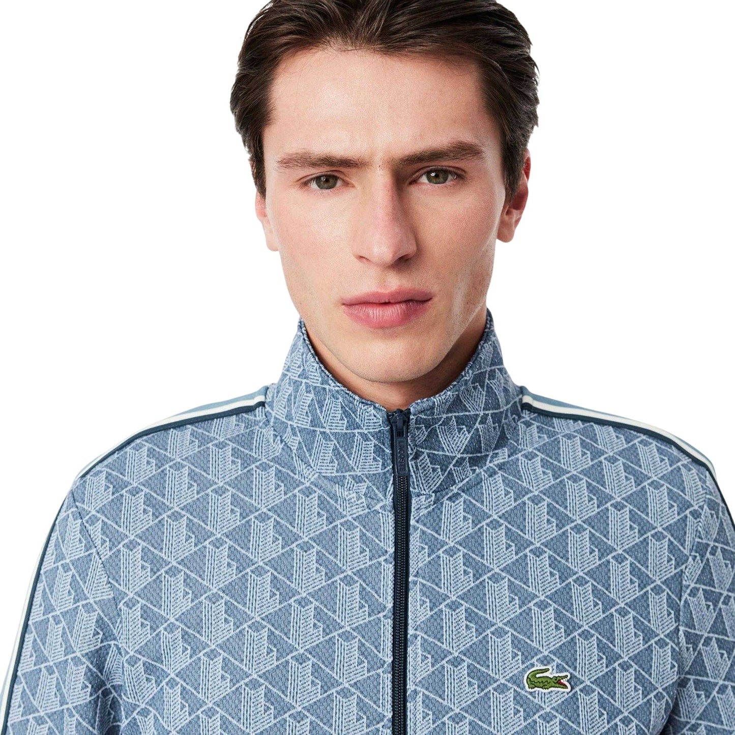 Blue - Side - Lacoste Mens Paris Jacquard Zipped Track Jacket