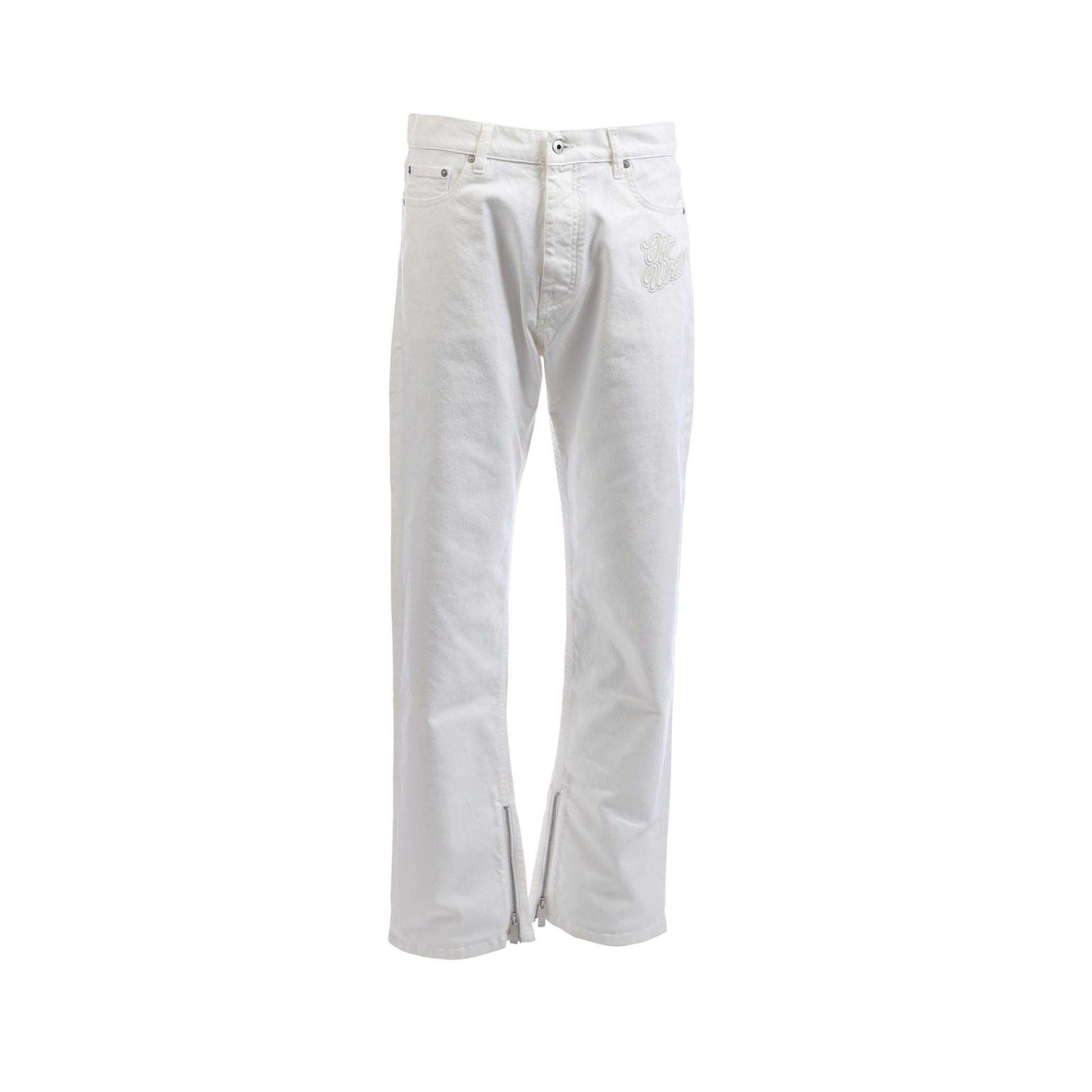 White - Front - Off White Mens Skate Logo Zip Detail 90s Jeans