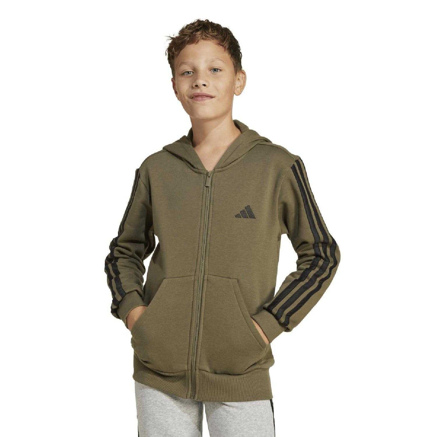 Olive - Front - Adidas Childrens-Kids Essentials Full Zip Hoodie