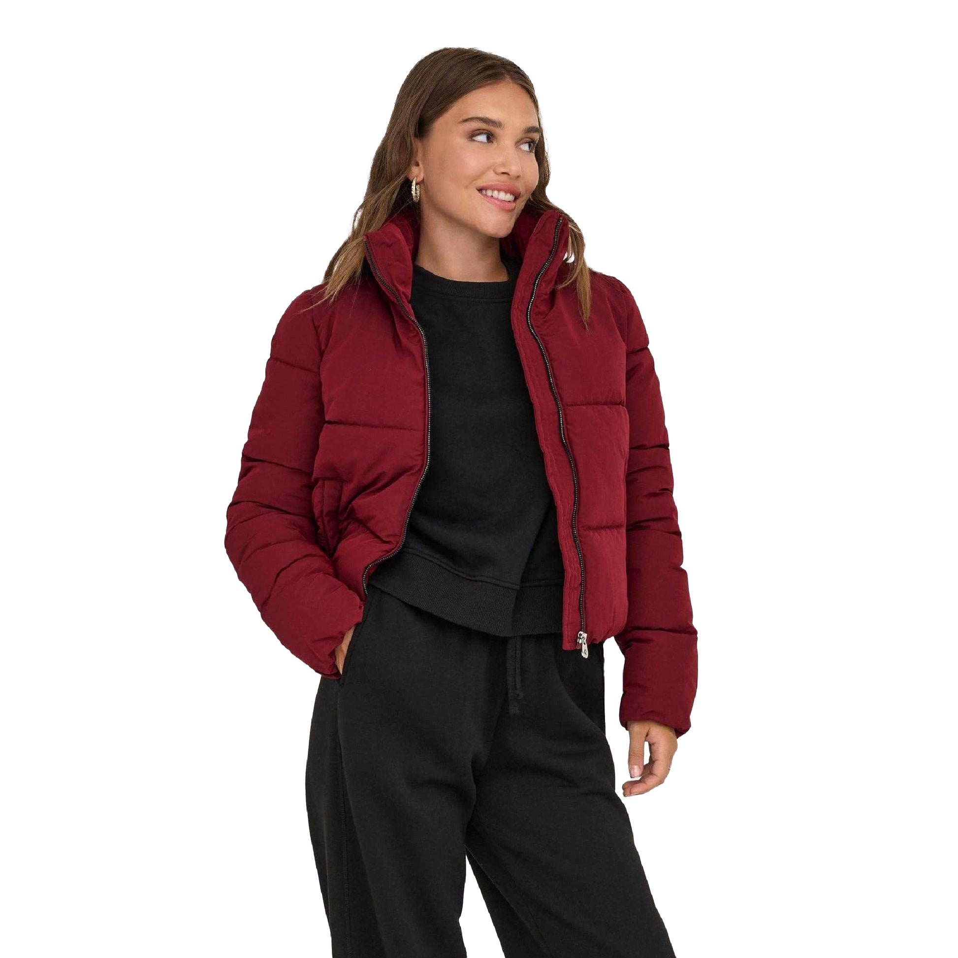 Wine - Side - Only Womens-Ladies Dolly Short Padded Jacket