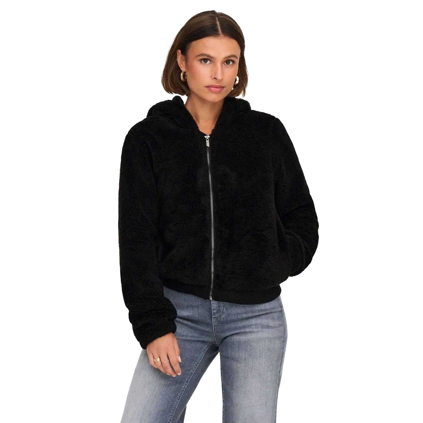 Black - Side - Only Womens-Ladies Newanna Teddy Fleece Jacket